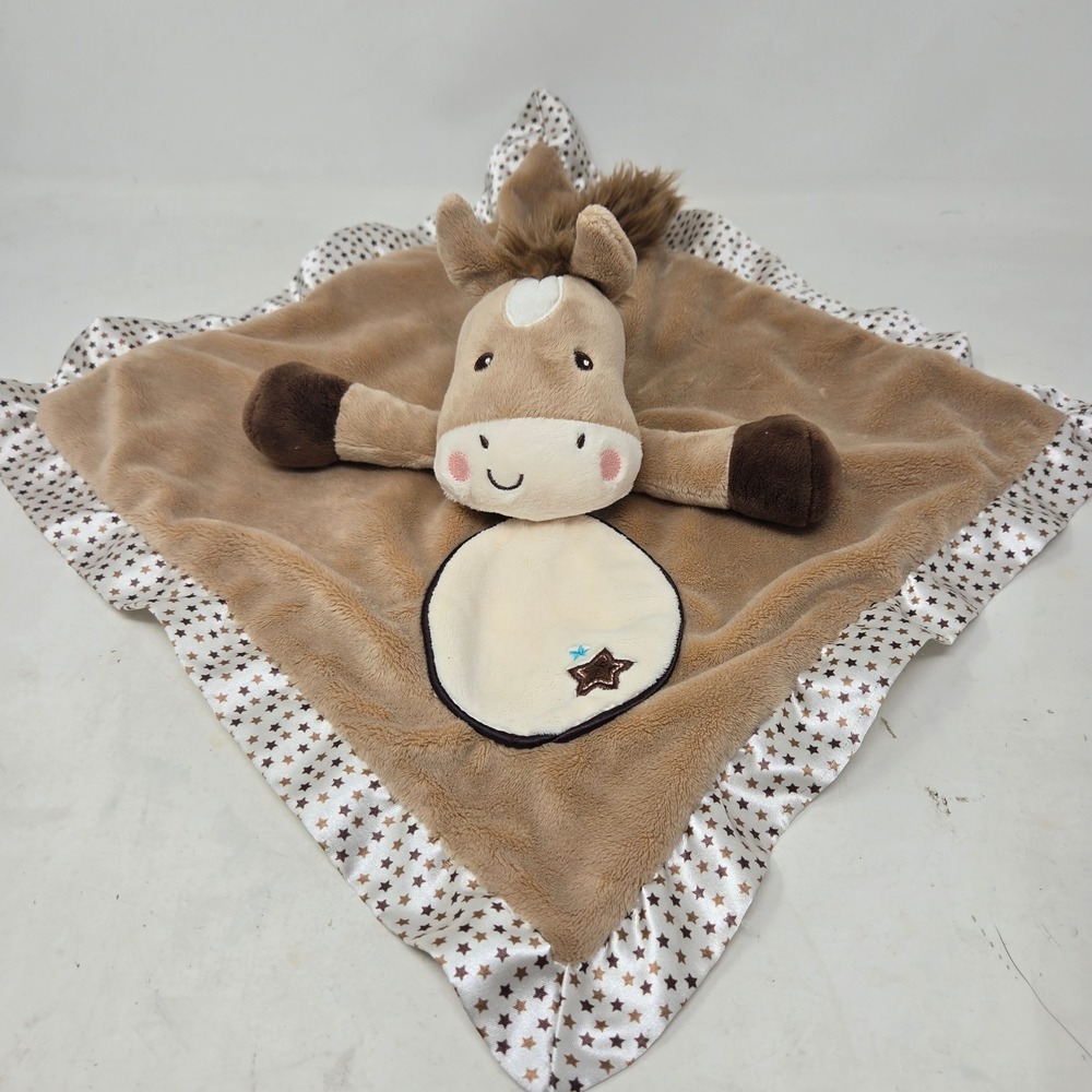 Douglas Baby Horse Lovey Security Blanket Tan White Star Satin Trim Plush Toy
